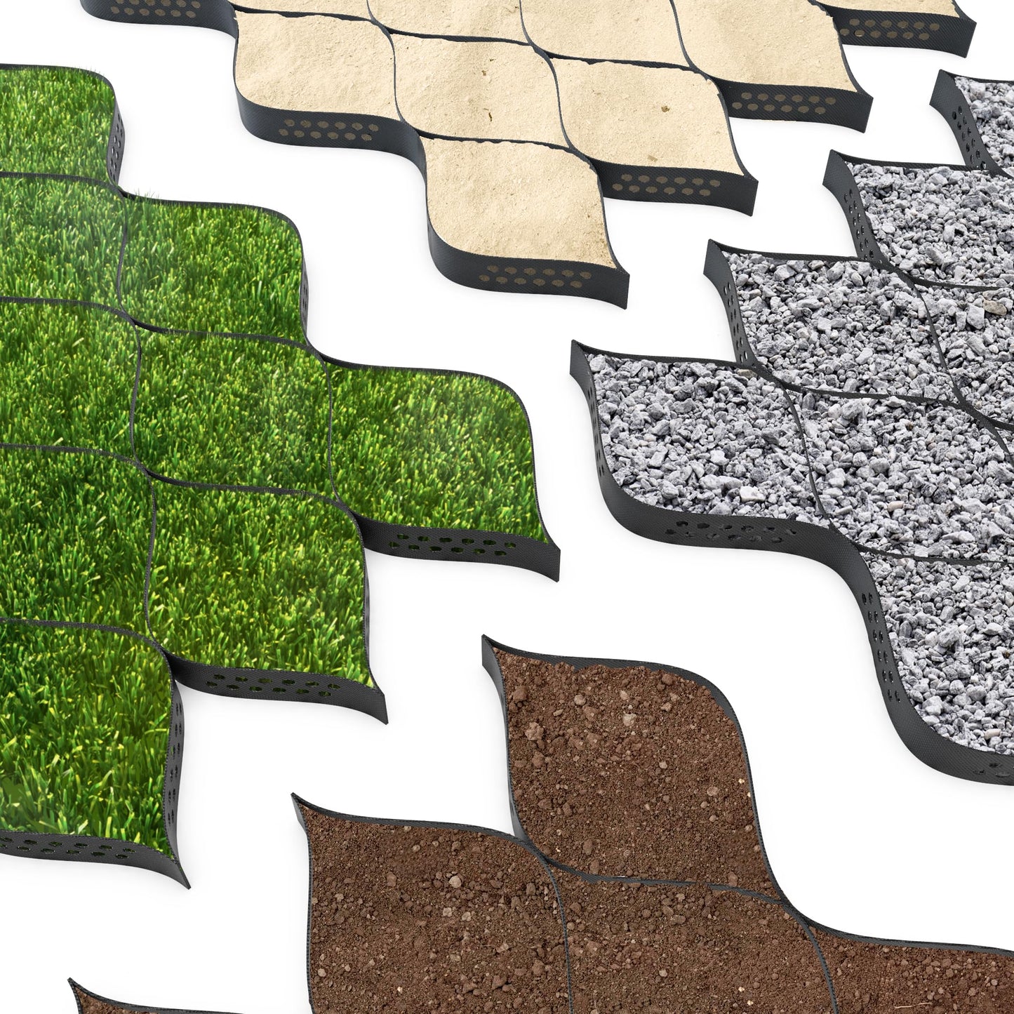 Vodaland - 2" GeoCell - 100% Permeable for Walking Paths, Patios and Erosion Control, Size 9 ft x 17 ft Black
