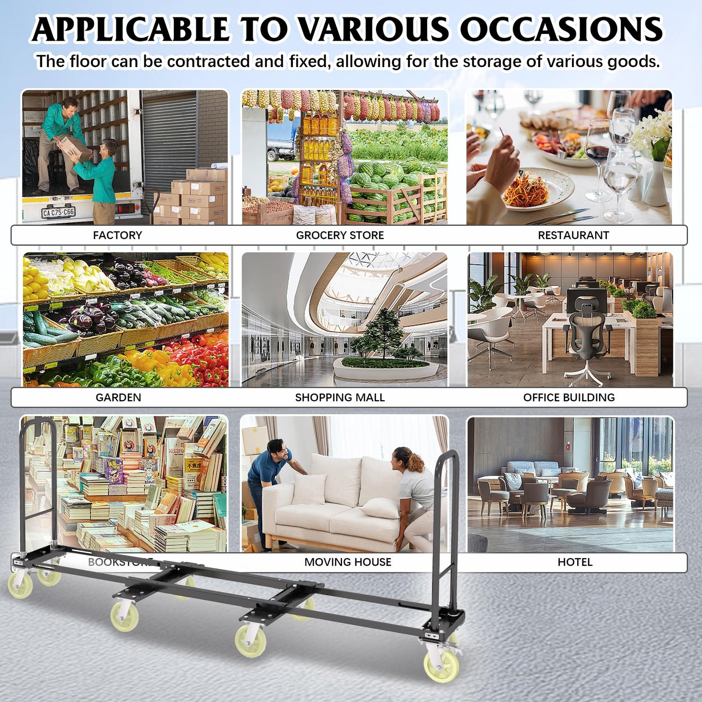 Heavy Duty Furniture Moving Dolly Cart, 1322 LBS High Capacity 8-Wheel Extendable Hand Truck, 42.5-94.5 Inch Adjustable Industrial Platform Cart with 6M Strap for Warehouse Large Appliance Bulk Goods