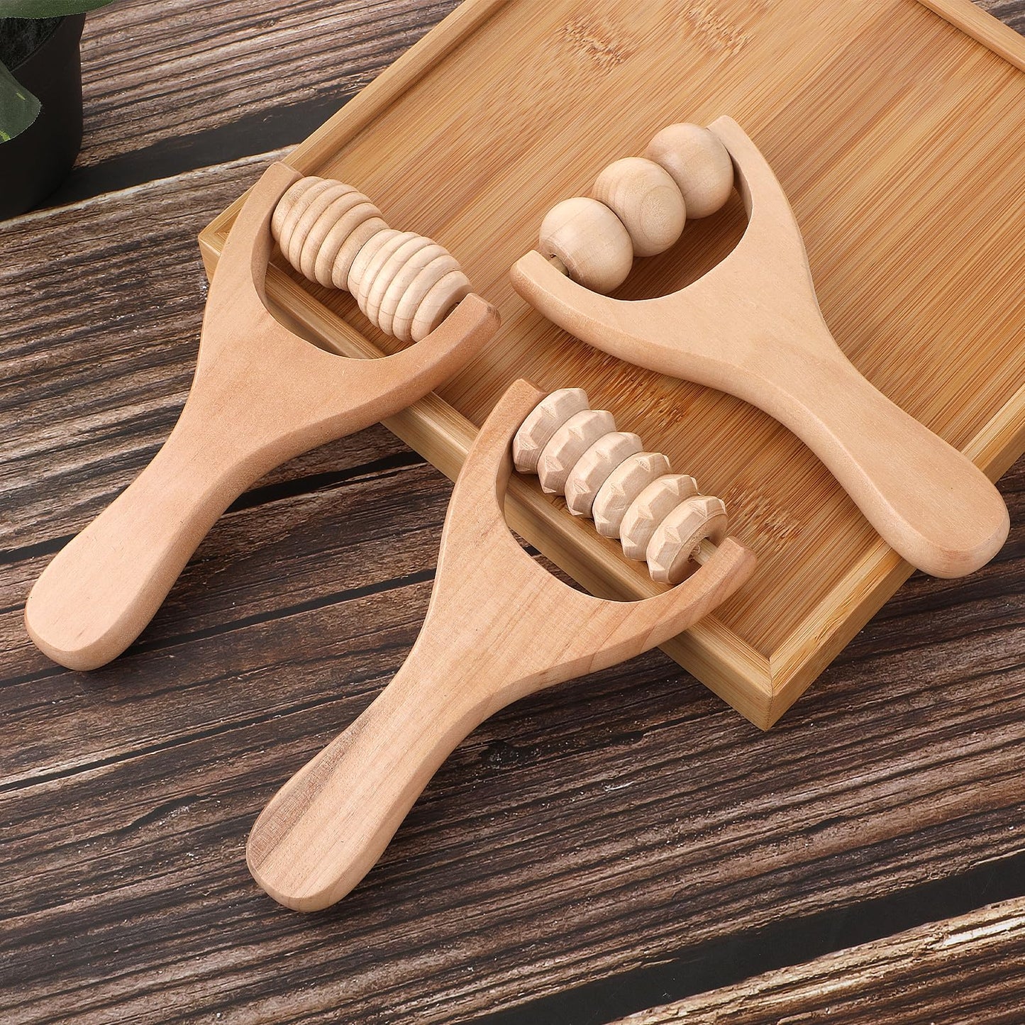 Abeillo 3Pcs Wooden Hand Massage Roller, Muscle Roller Stick, Manual Wood Therapy Massage Tools Massager Roller, for Relaxes Thigh, Leg, Hands Full Body Muscle Men Women