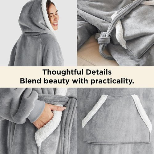 Bedsure Wearable Blanket Hoodie - Cozy Sherpa Sweatshirt for Adults | Perfect Birthday Gift for Women, Grey