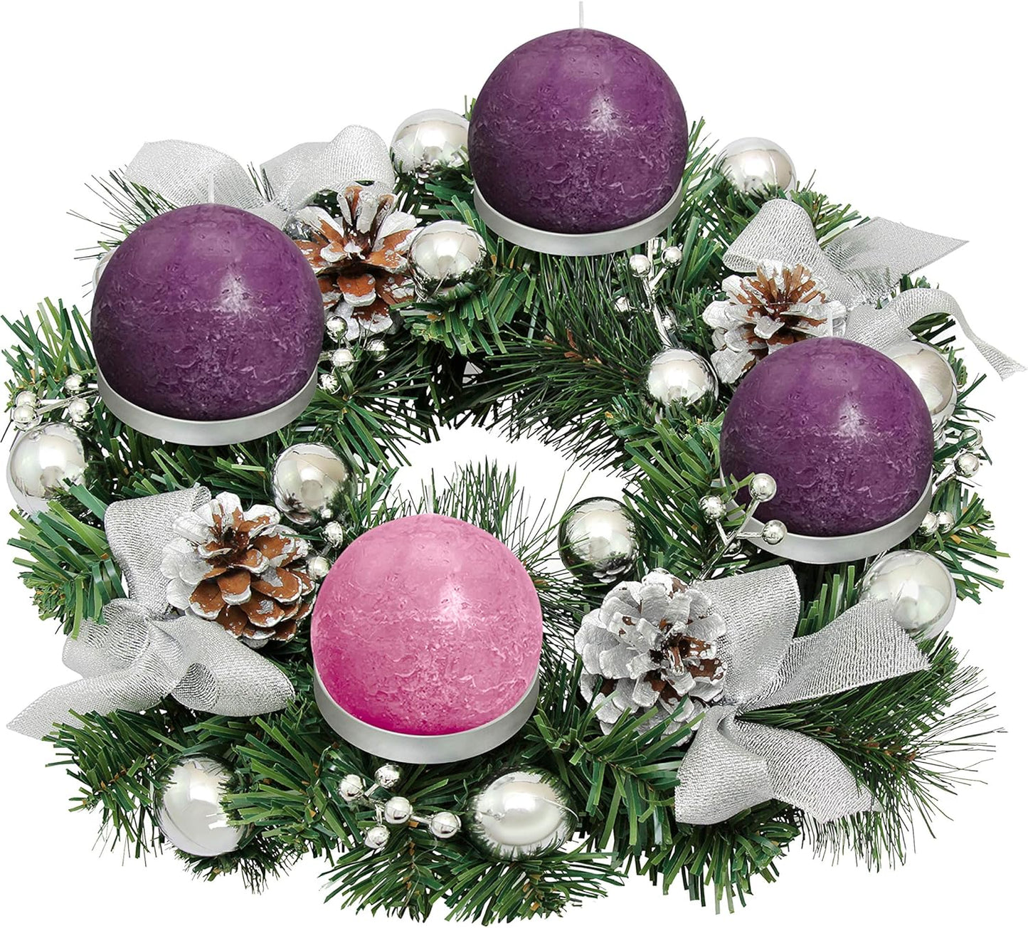 Silver Ribbon Advent Wreath Ring Candle Holder - Perfect for Large Pillar Candles | Festive Christmas Decor