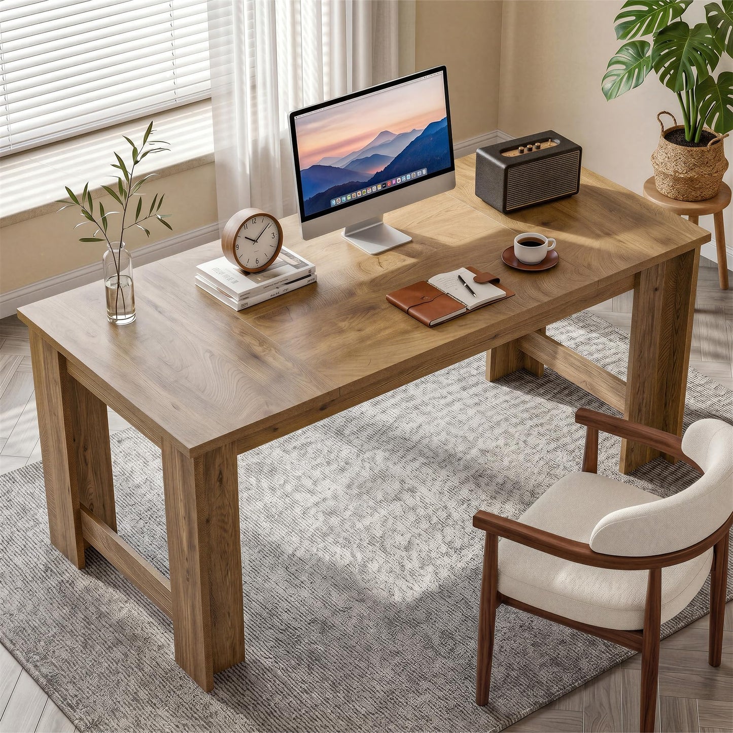 Tribesigns 70.8" Modern Executive Desk, Wooden Office Computer Desk, Long Workstation with Sturdy Panel Legs, Rectangular Writing Desk for Office, Business, Natural