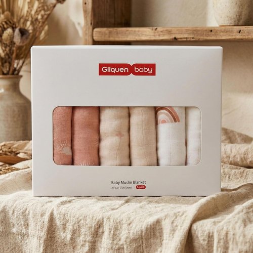 GLLQUEN Baby Receiving Blanket - Soft Cotton Muslin Swaddle Blankets for Newborns | 6 Pack (Sun)