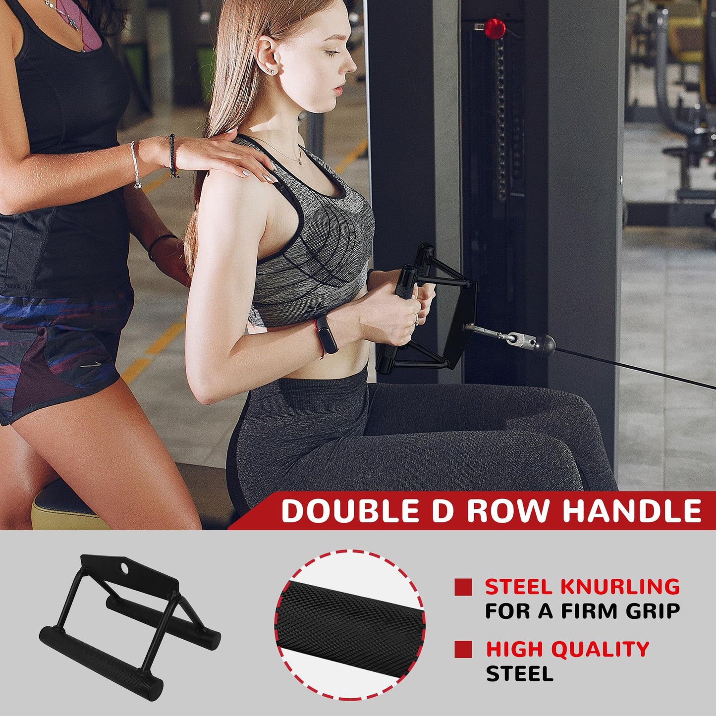 Fitvids Cable Machine Attachment – Tricep LAT Pull Down Cable Attachment for Gym – 4-Piece Set-Black – Black
