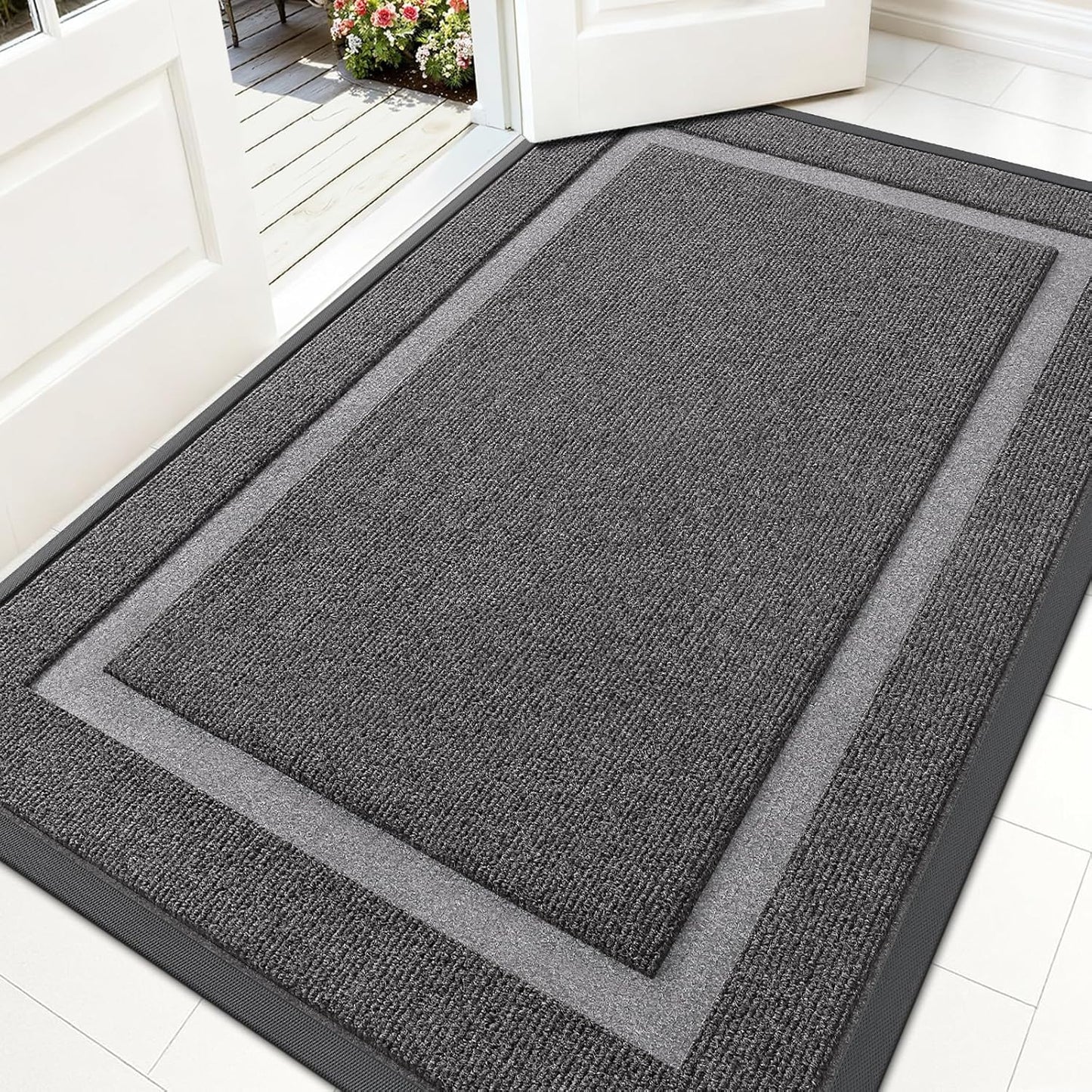 OLANLY Indoor Outdoor Front Door Mat - Waterproof All-Season Doormat, Sturdy Rubber, 59x35, Dark Grey