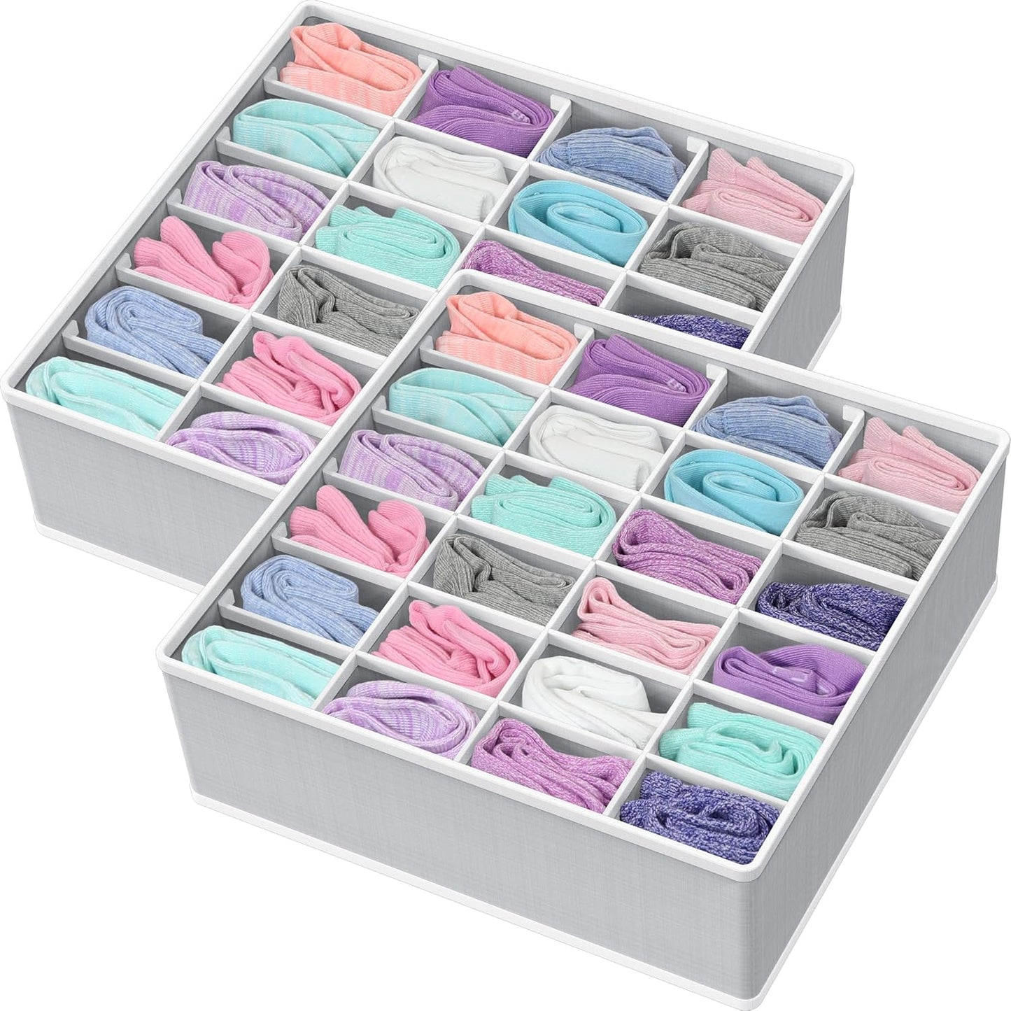 Simple Houseware 24-Cell Gray Sock Organizer - 2 Pack Closet Drawer Divider for Neat Storage