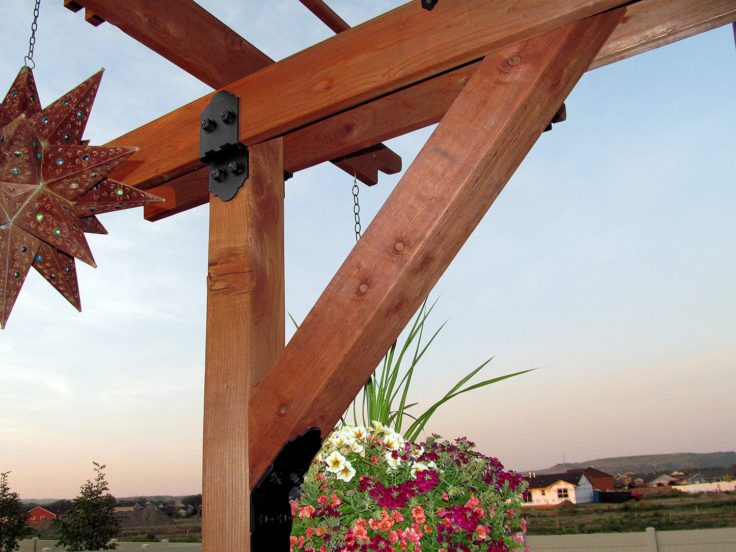 OZCO 2 Pcs Laredo Sunset Post to Beam Connector 8" | Decorative Post to Beam Bracket for Pergola, Pavilion, Deck and Outdoor Wood Structures | Powder-Coated Galvanized Steel Hardware