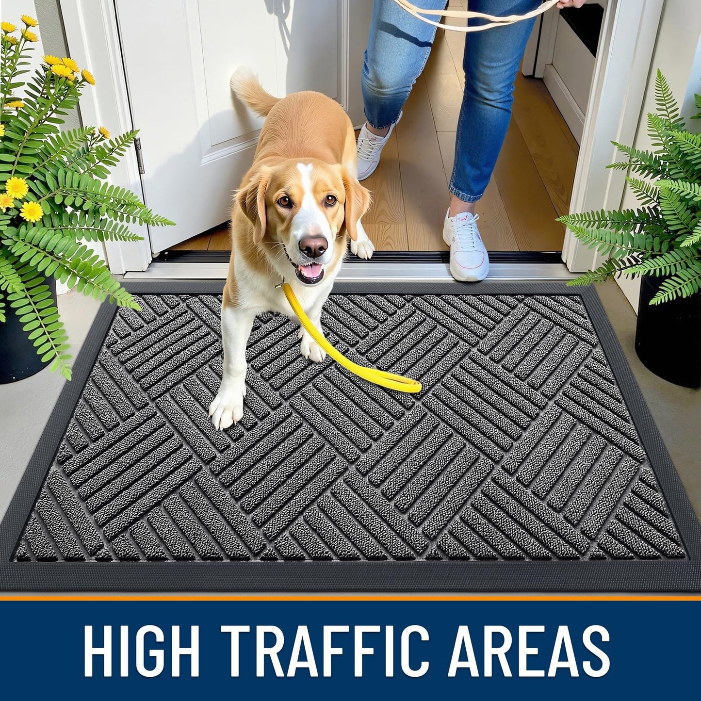 OLANLY Front Door Mat Outside Entrance 71x47, Absorbent, Heavy Duty Sturdy Natural Rubber Doormat Indoor Outdoor, Stain and Fade Resistant, Non-Slip Low Profile Floor Mat for Entryway, Grey Diamond