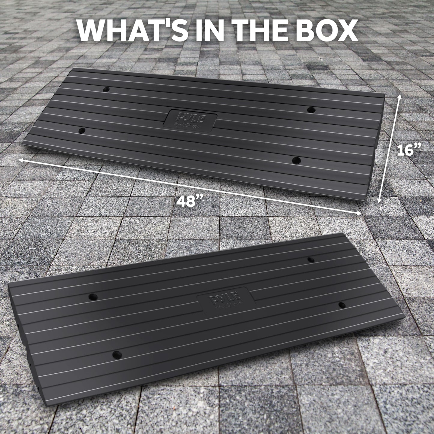 Car Vehicle Curbside Driveway Ramp - 4ft Heavy Duty Rubber Threshold Bridge Track Curb Ramp, for Loading Dock, Garage, Sidewalk, Truck, Scooter, Bike, Motorcycle, Wheelchair Mobility - Pyle PCRBDR21