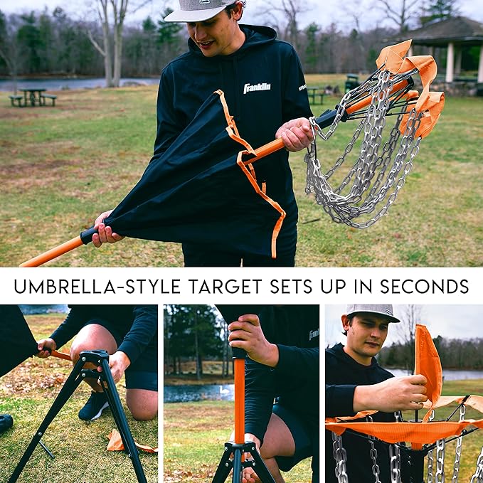 Franklin Sports Disc Golf Baskets - Portable Disc Golf Target with Chains Included - Disc Golf Basket Stand Equipment for Hole + Course Creation