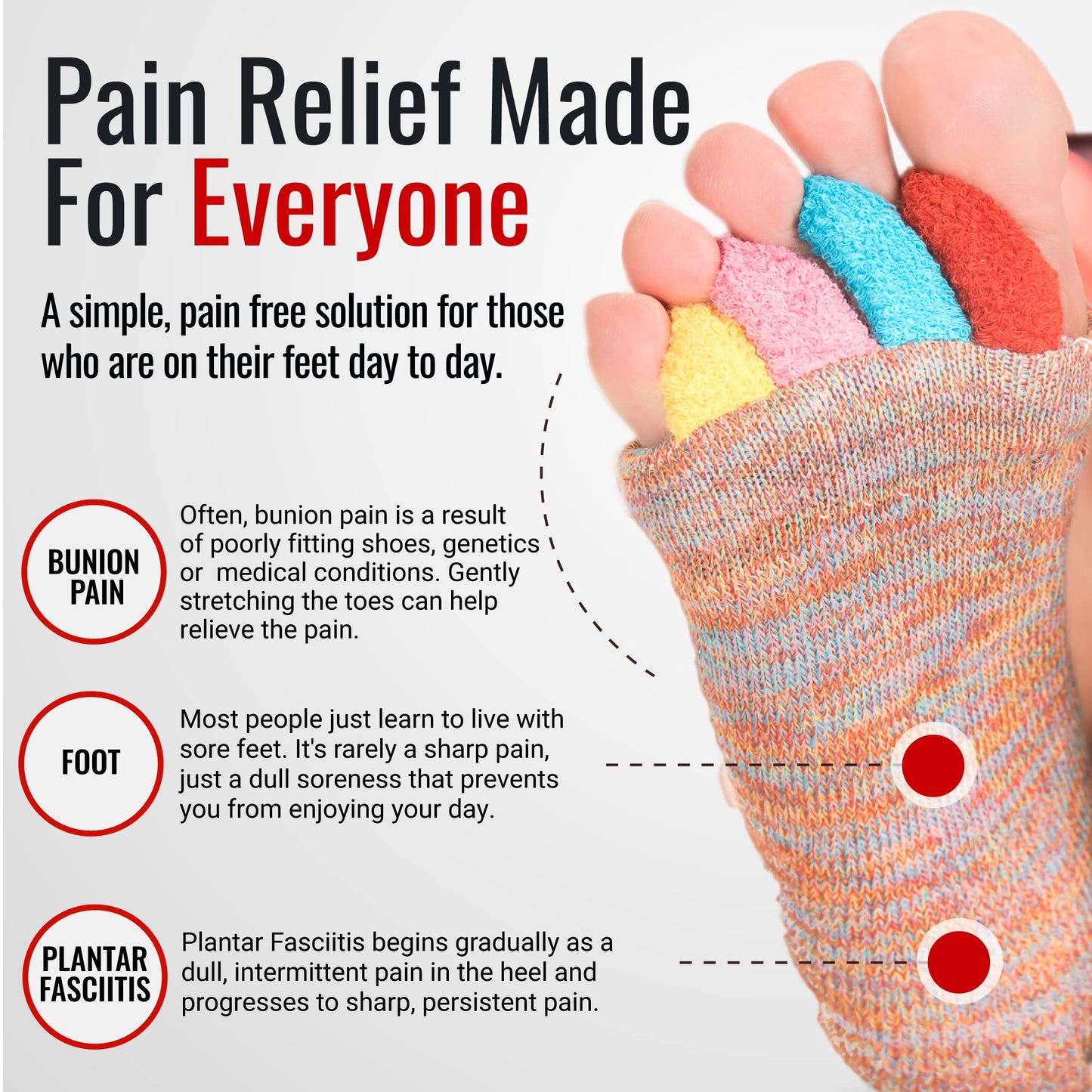 My Happy Feet Foot Alignment Socks with Toe Separators for Men or Women | Red - (Medium)