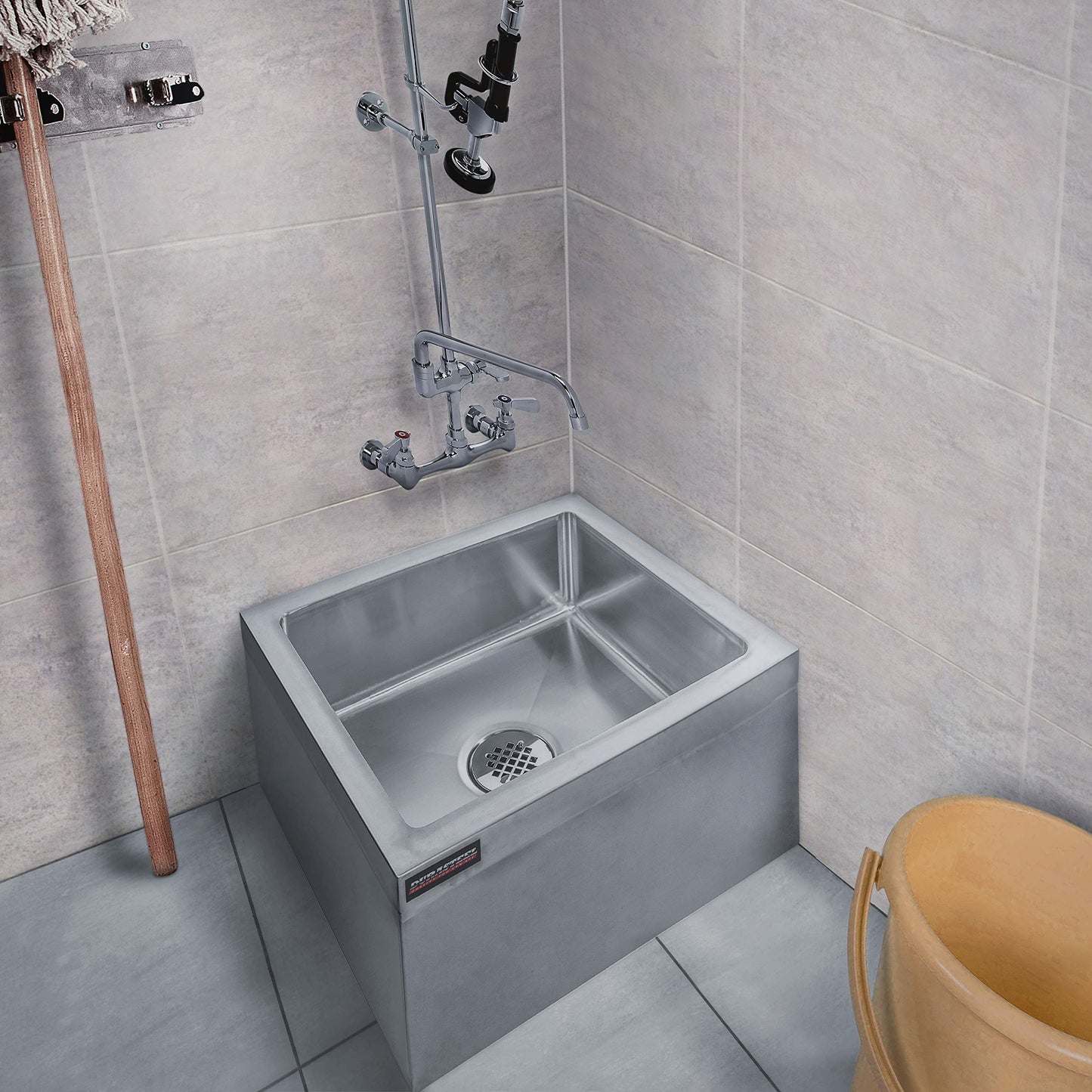 DuraSteel 19x22x12 Commercial Floor Mop Sink - NSF Certified 304 Stainless Steel Utility Room Service Basin with Leak Proof Flat Drain - Large Tub for Dog Washing, Filling Water Bucket, Cleanup