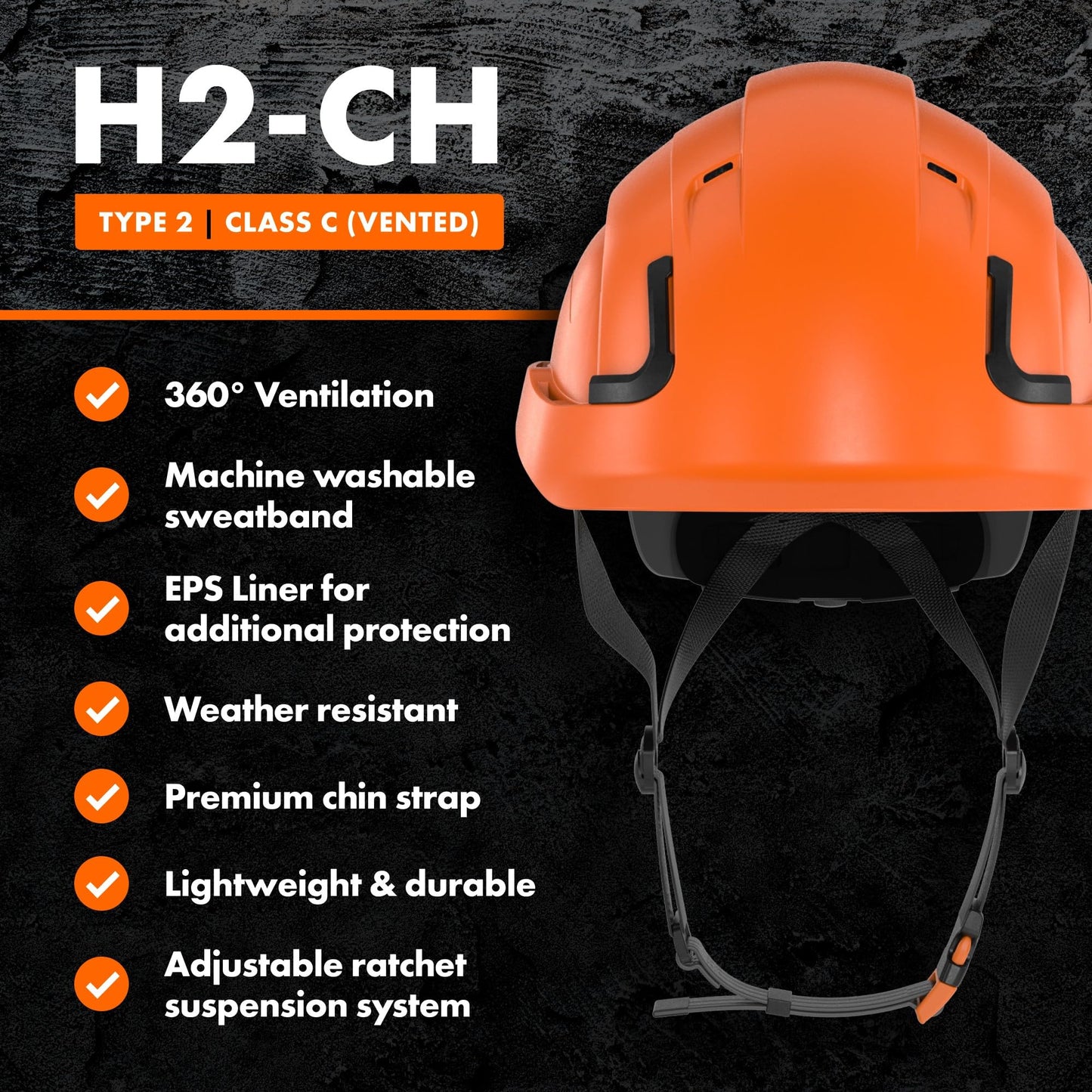 Defender Safety H2 Safety Helmet Hard Hat, Type 2 Class C and E, ANSI Z89.1 and EN 12492 Rated (Vented (Class C), Orange)