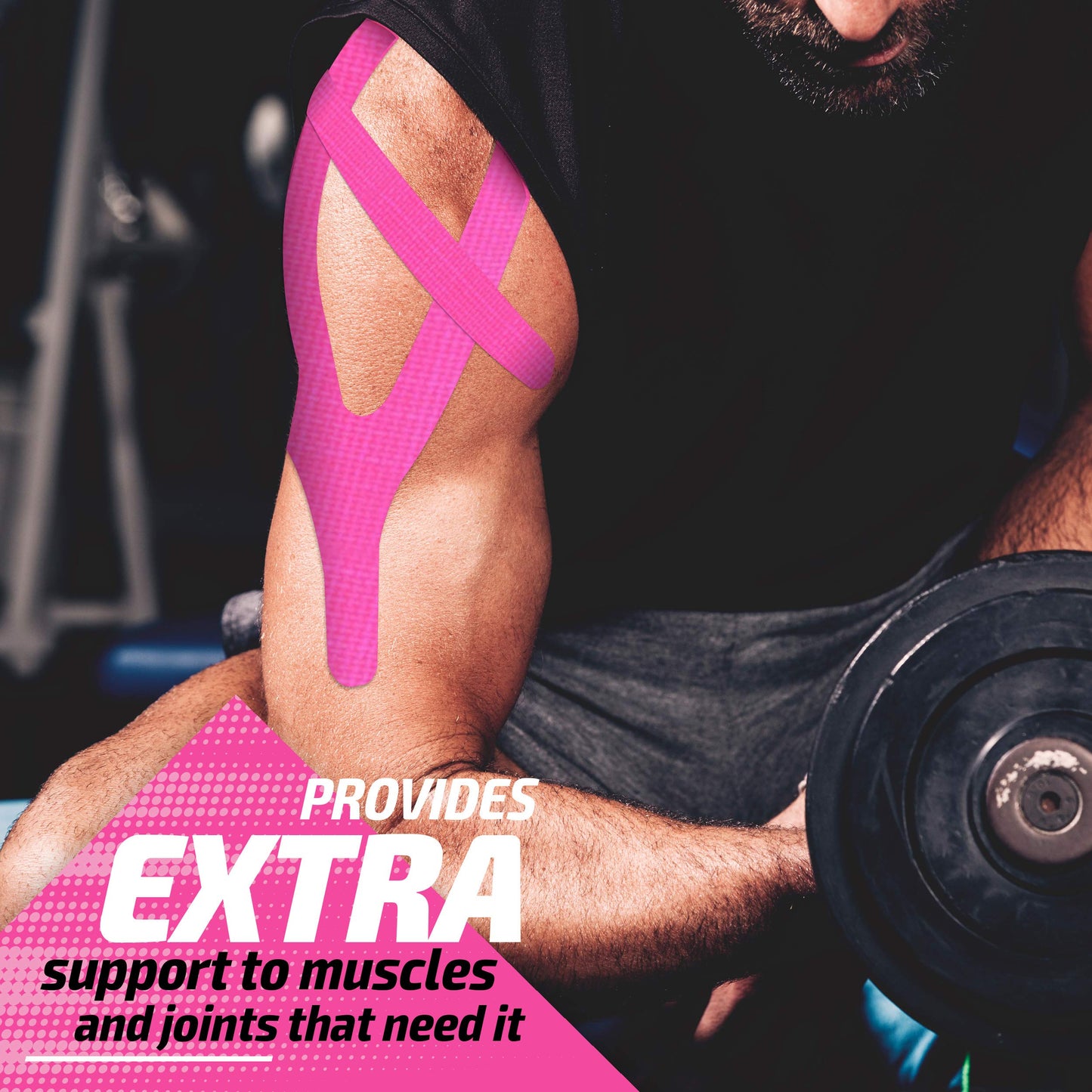 Physix Gear Cotton Kinesiology Tape Roll 16ft, Latex-Free Athletic Tape for Muscles/Joints, Waterproof Kinesiolgy, Stretchy Kinesiologytape, Gentle on Skin Kiniseaology Tape, Pink (1 Pack), 5m