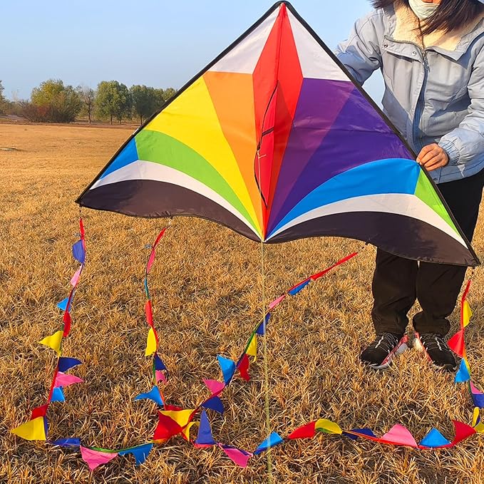 Delta Kite for Kids & Adults - Easy to Fly Large Single Line Beach Kite with 300ft String Handle Included, Perfect for Beginners, Teens