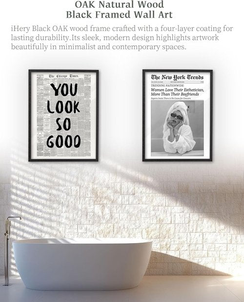 iHery Premium Black Oak Wood Framed Wall Art - Vintage Women Love Their Esthetician Canvas | 12x16in