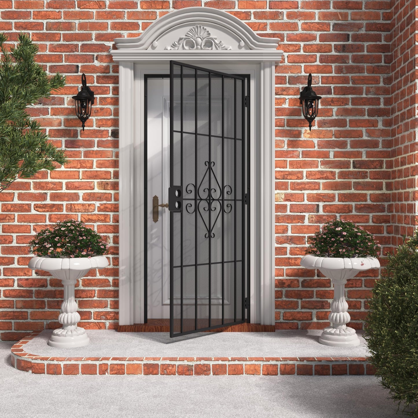 JUBEST 32 in. x 80 in. Security Screen Door, Reversible Powder Coated Black Surface Mount Outswing Steel Security Door with Expanded Metal Screen, Prehung Steel Exterior Doors, Durable&Safe