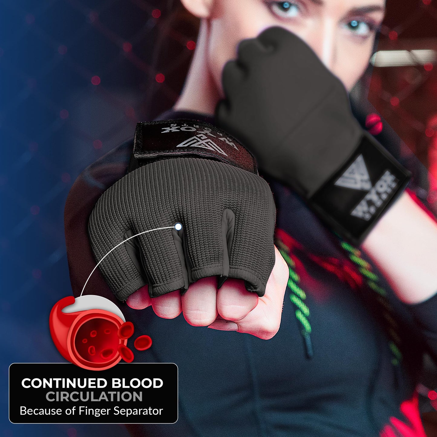 WYOX Gel Boxing Hand Wraps Inner Gloves for Men & Women – 80cm Quick Wrist Strap, Padded Knuckle Support, Fingerless MMA Muay Thai Kickboxing Wraps for Training, Punching & Martial Arts