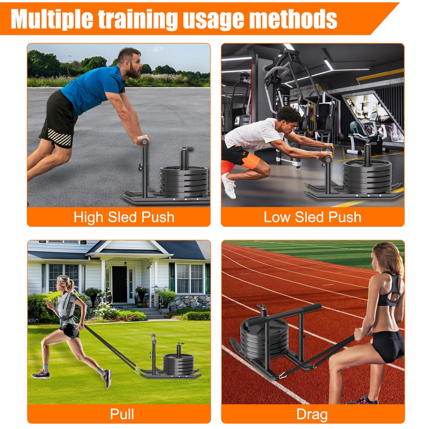 Weight Sled for Training - Heavy Duty Football Sled for Lineman, Adjustable Height Handle Push Pull Sled, Speed & Strength Training, Sled for Working Out, Ideal for Indoor & Outdoor Fitness