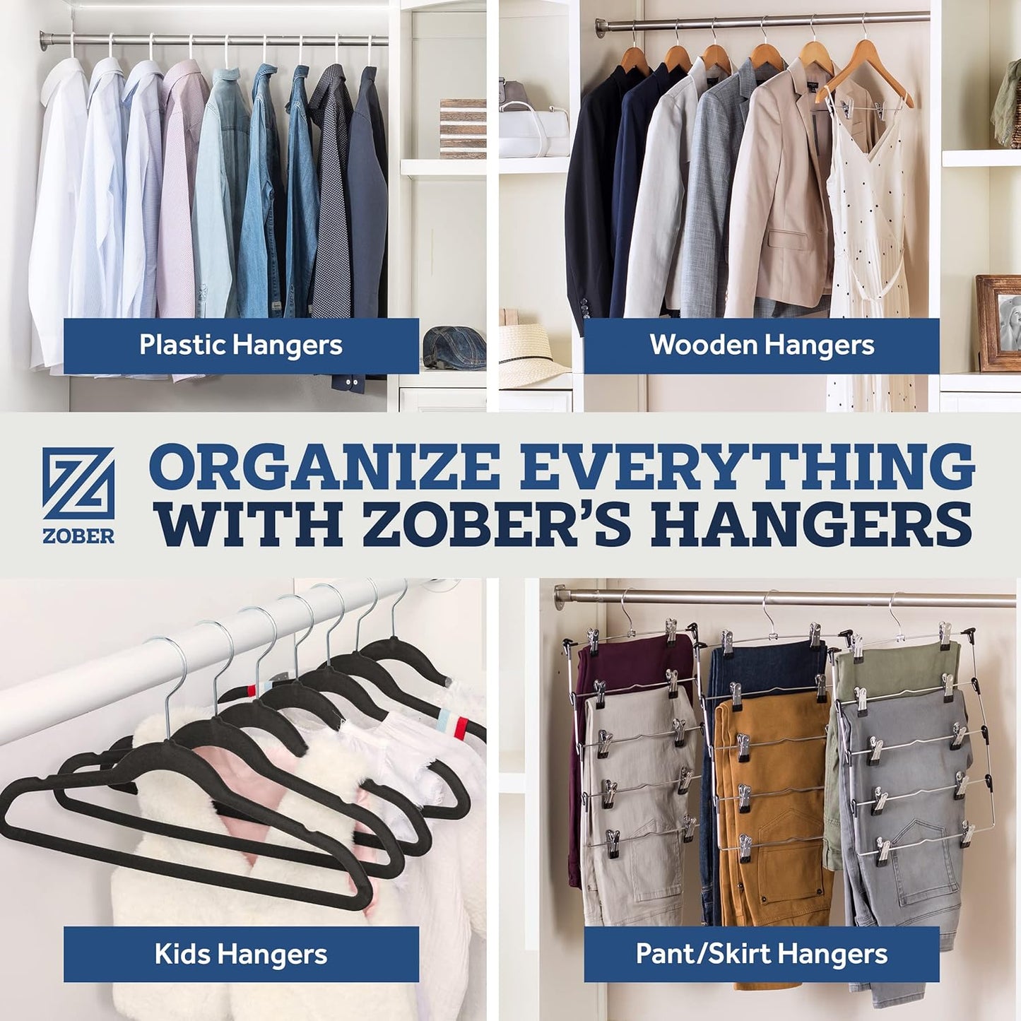 ZOBER Black Velvet Hangers - Non-Slip Clothes Hangers with 360° Swivel | 50 Pack, Holds Up to 10 lbs