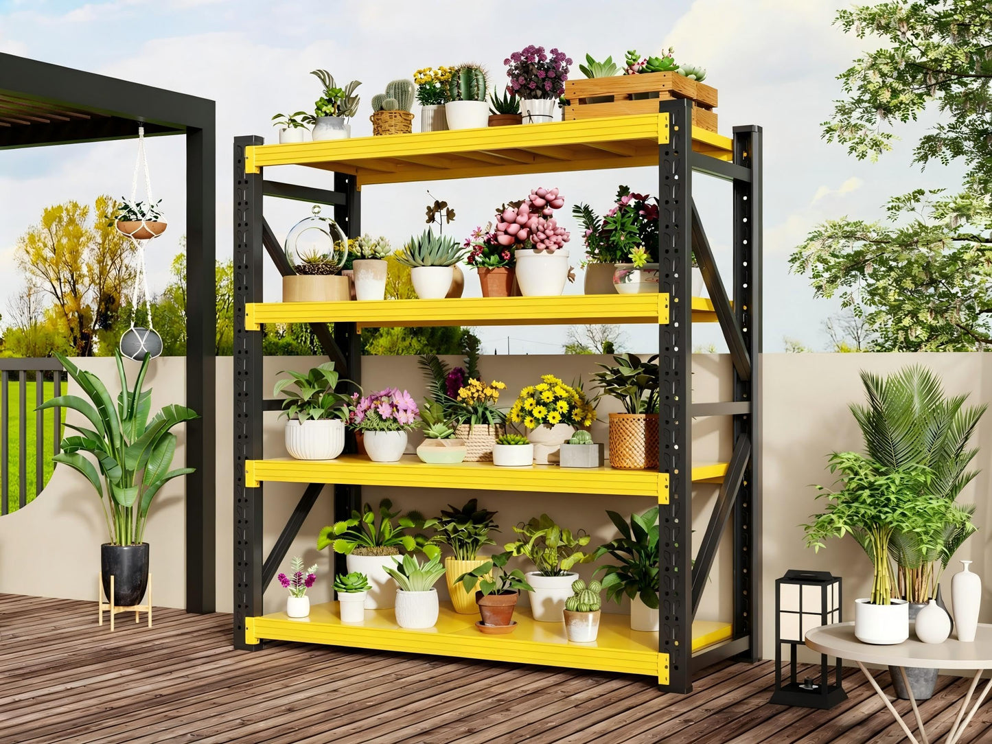 Kobito 48" W Garage Storage Shelves, 3000LBS Garage Shelving Heavy Duty Adjustable Shelving Unit, 4 Tier Metal Utitly Shelves Industrial Shelving for Warehouses,Basement,Black Yellow