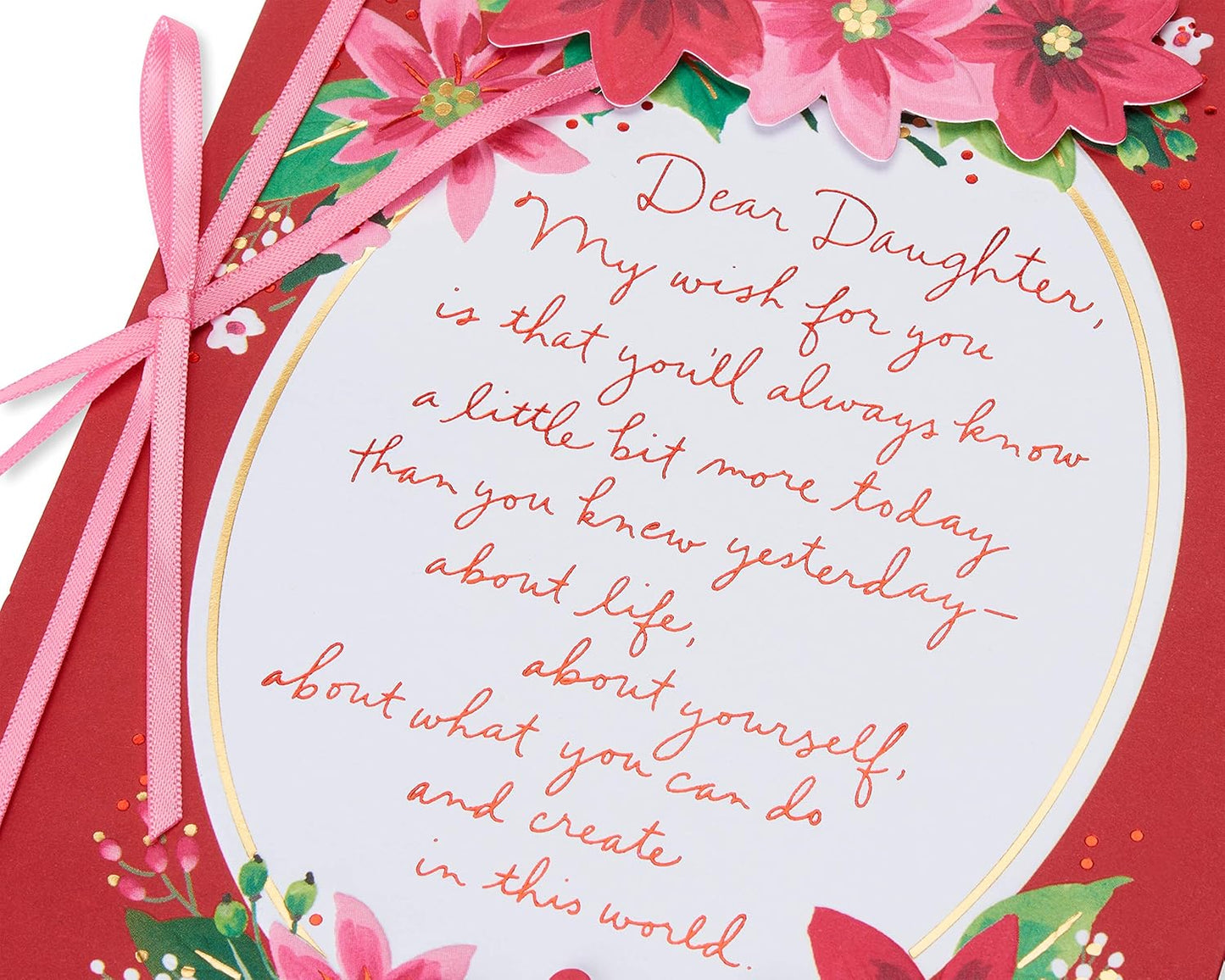 American Greetings Christmas Card - Festive Floral Design with Poinsettias & Ribbon for Daughter