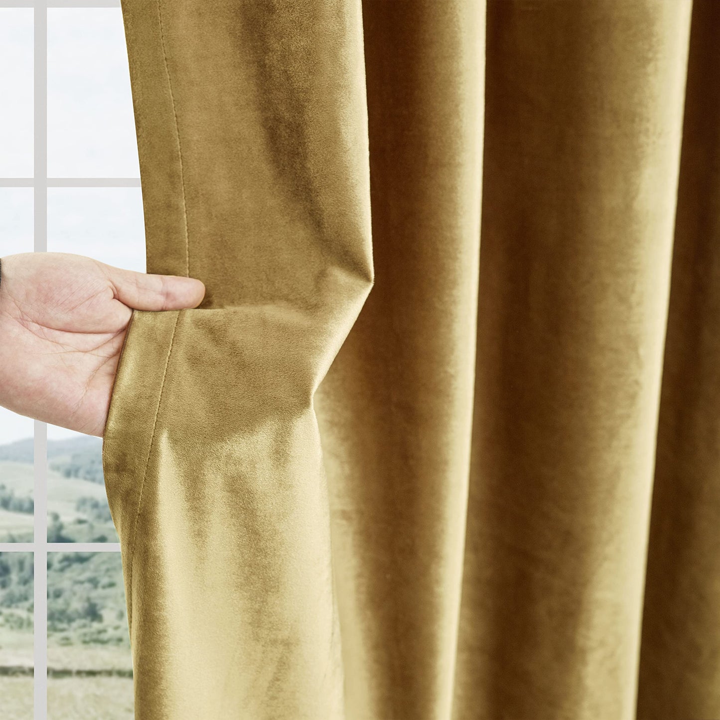 BULBUL Velvet Gold Curtains 120 inch Length- Living Room Blackout Thermal Window Drapes Darkening Decor Grommet Curtains for Bedroom Set of 2 Panels