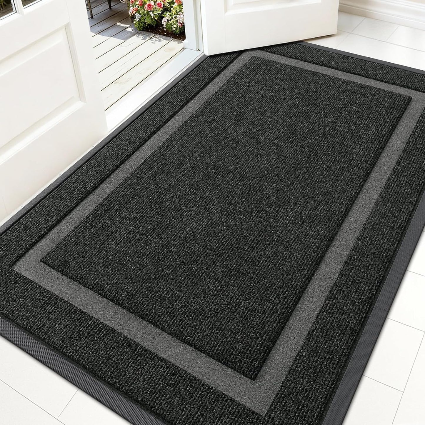 OLANLY Waterproof Front Door Mat - All-Season, Sturdy Natural Rubber, Easy Clean | 59x35, Black