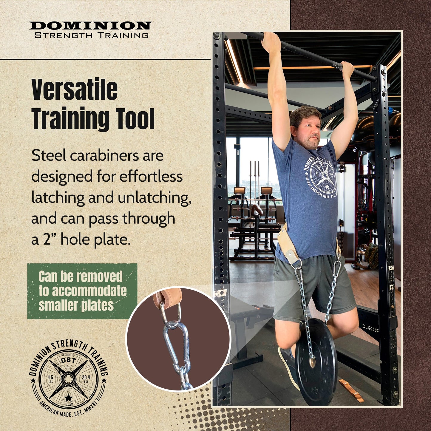 Dominion Strength Training Gray Suede Heavy-Duty Leather Dip Belt with Steel Chain - Ultimate Accessory for Weighted Pullups, Dips, and Progressive Overload (Gray Suede)