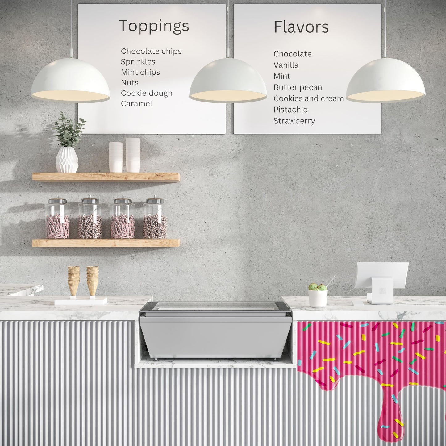 KoolMore 31 in. Countertop Ice Cream Display case with 4 Pans and Glass Sneeze Guard in Stainless-Steel (KM-CGD-8HP)