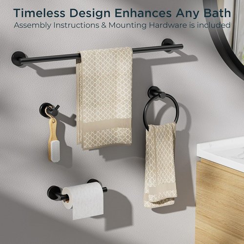 FORIOUS Bathroom Accessories Set - Modern SUS304 Stainless Steel 24-Inch Towel Bar | Matte Black Finish