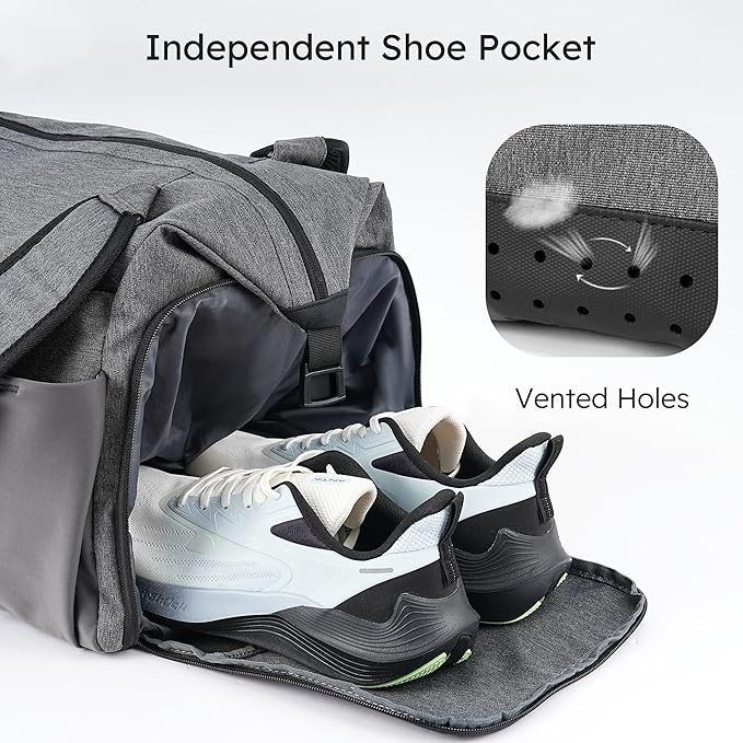 Small Gym Bag for Men with Shoes Compartment and Wet Pocket Convertible Duffle Bag and Gym Backpack Waterproof Sports Bag with 2 Bottle Holders Weekender Overnight Bag - Grey