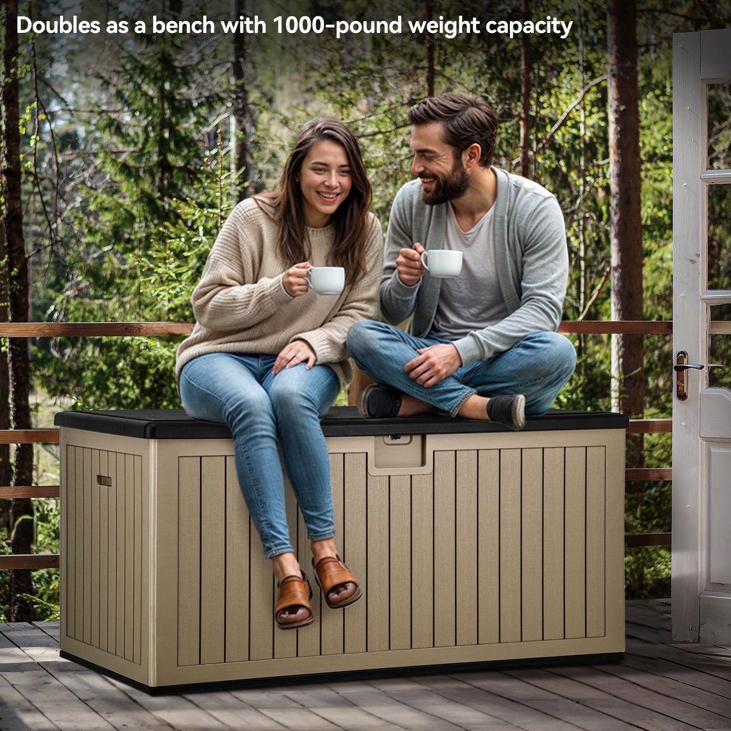 YITAHOME XXL 260 Gallon Large Deck Box,Outdoor Storage for Patio Furniture Cushions,Garden Tools and Pool Equipment with Flexible Divider,Waterproof,Lockable (Black&Brown)