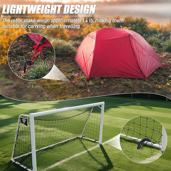 Anothera 16 Pack Heavy Duty Trampoline Stakes, 12 Inches Trampoline Anchors High Wind, Heavy Duty J Shaped Rebar Stakes for Trampoline, Tents, Inflatables, Fences, Outdoor Decoration