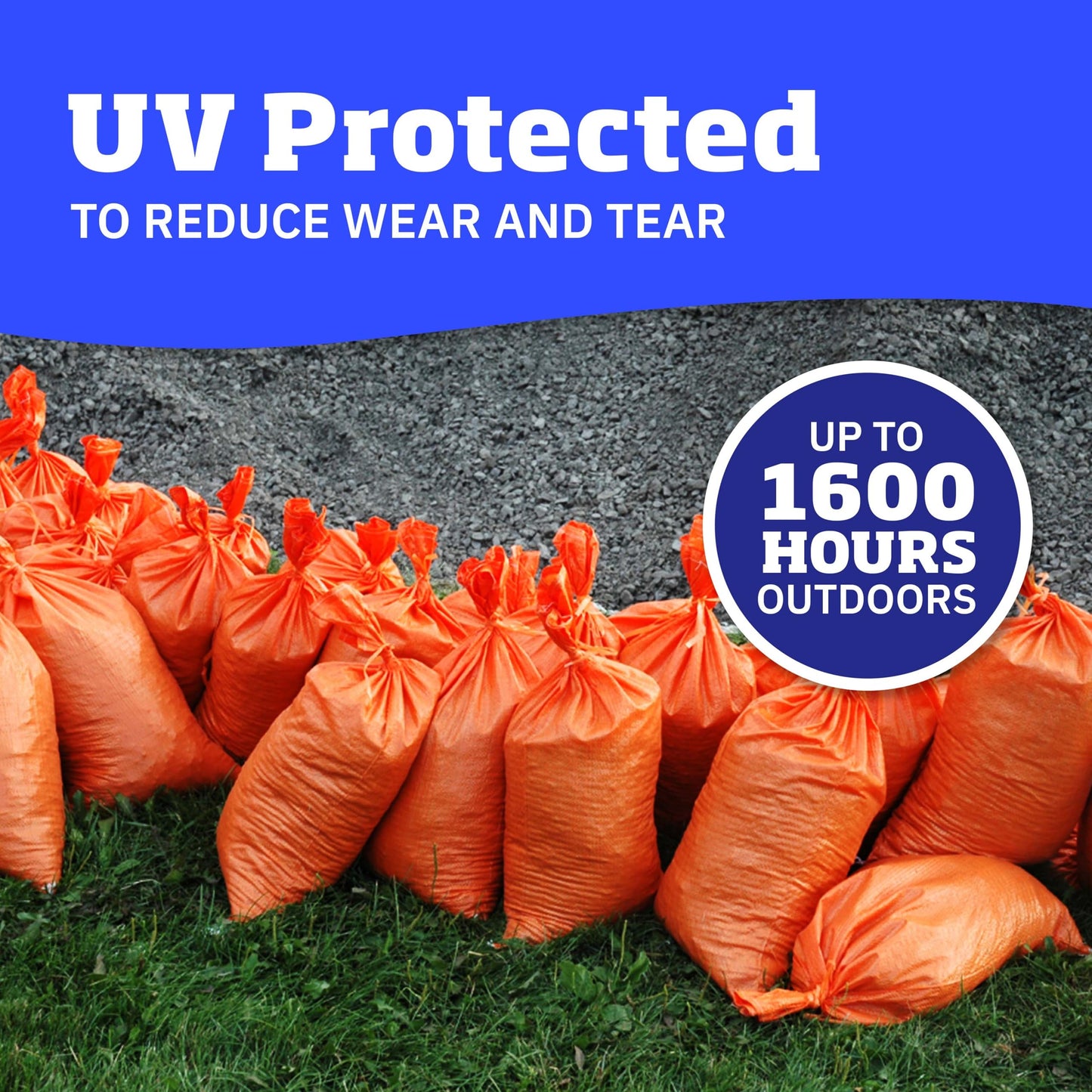 DURASACK Heavy Duty Sand Bags with Tie Strings Empty Woven Polypropylene Sand-bags for Flood Control with 1600 Hours of UV Protection, 50 lbs Capacity, 14x26 inches, Orange, Pack of 100