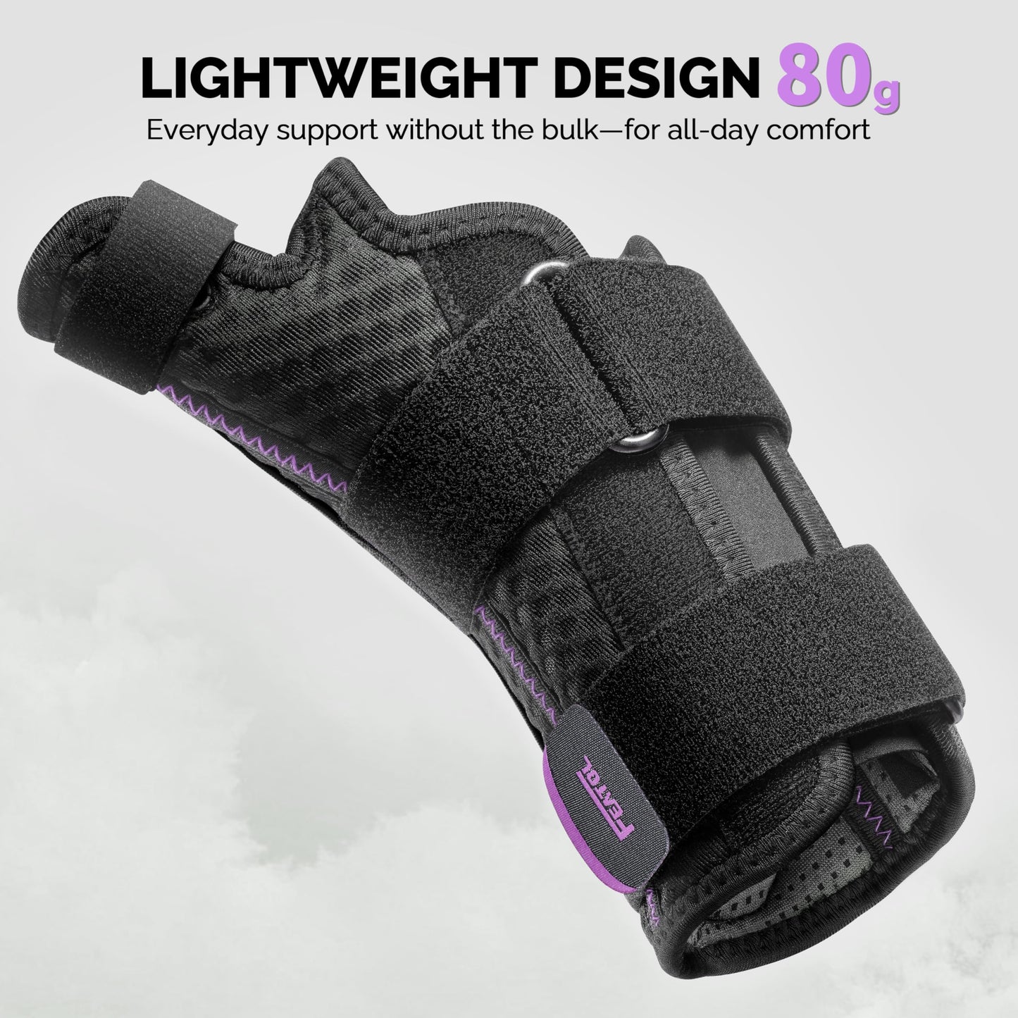 FEATOL Thumb Brace Left Hand - Ergonomic Support for Trigger Thumb, De Quervain's Tenosynovitis, Lightweight Wrist Brace for Carpal Tunnel, Size S/M, 5"-6.5", Black Purple