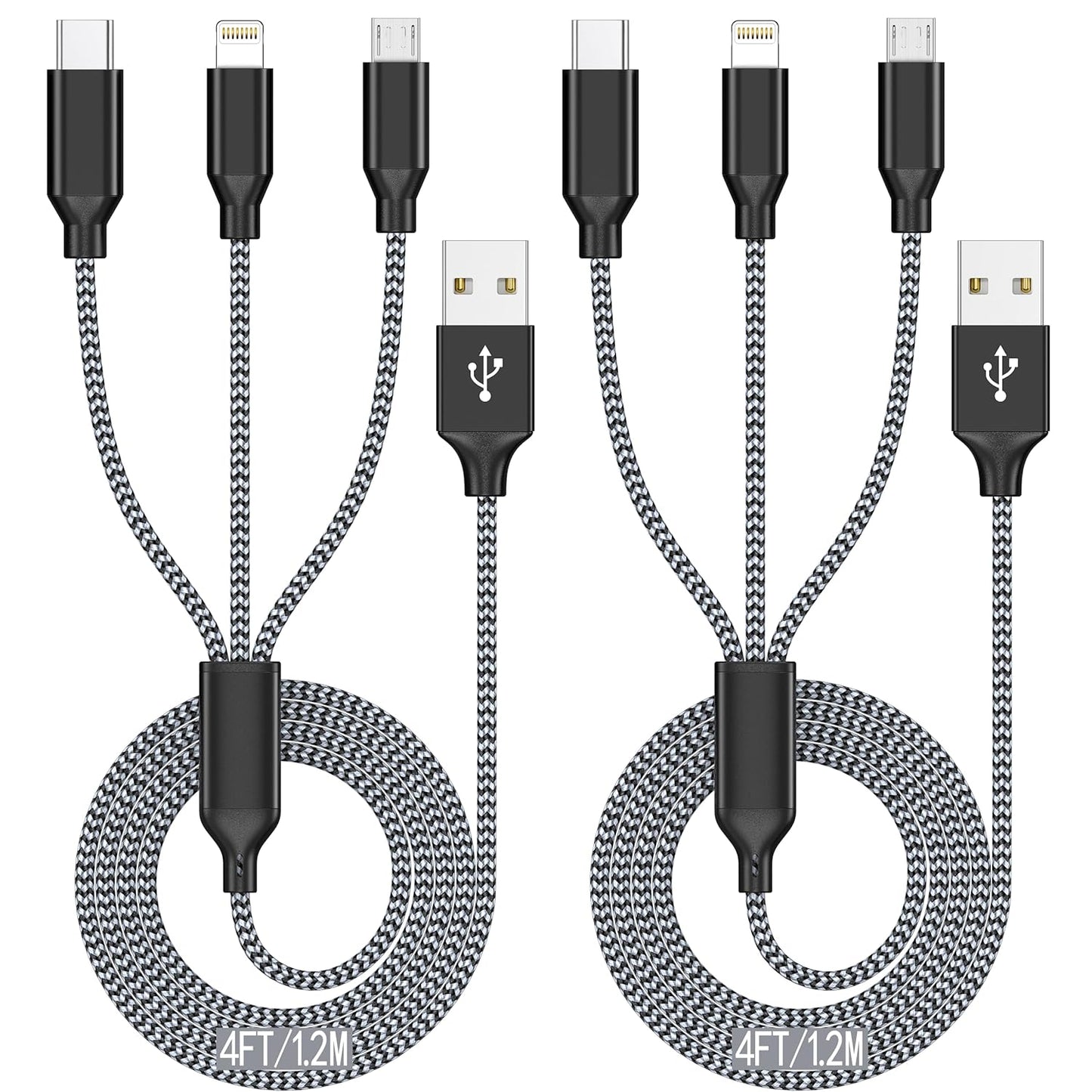 4ft 2Pack 3 1 Xnewcable Multi Charging Cable in Charger Cord, Multiple Rapid Nylon Braided Cable USB Charging Cable