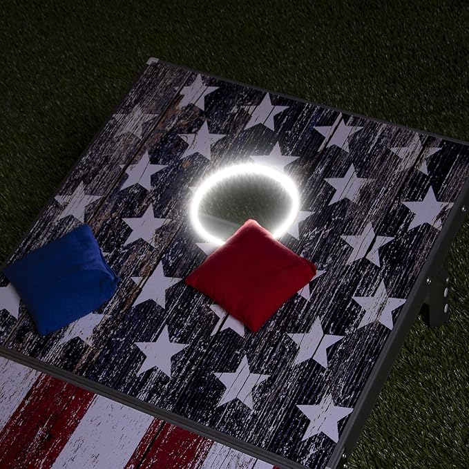 GoSports 4 x 2 ft Aluminum Cornhole Game Sets – Choose LED Lights or Standard - Set Includes 2 Foldable Regulation Size Boards, 8 Bean Bags, & Rules