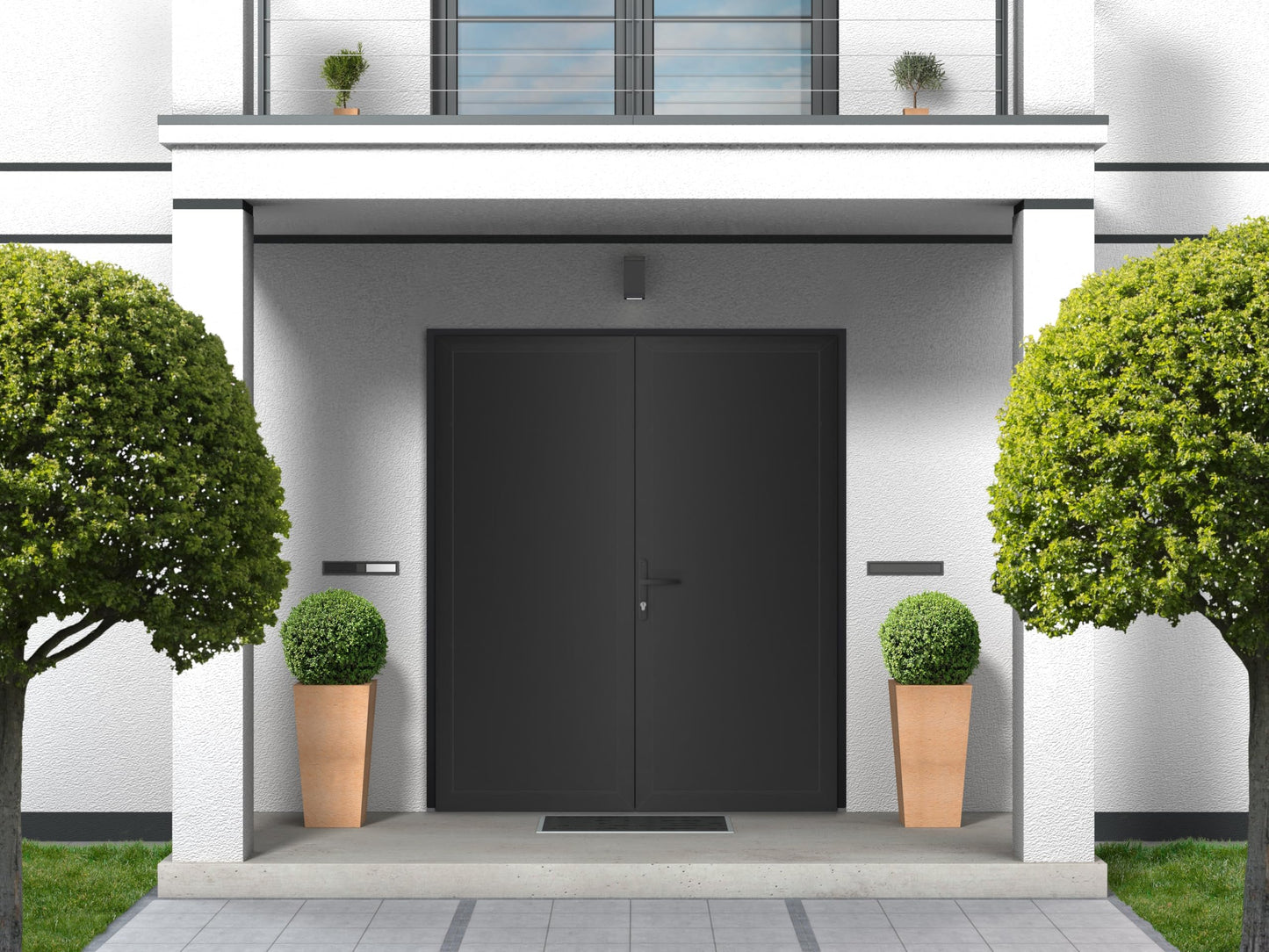 VDOMDOORS Front Exterior Prehung Metal-Plastic Double Doors/MANUX 8111 Matte Black/Residential Doors Entrance Patio Garage 72 x 80