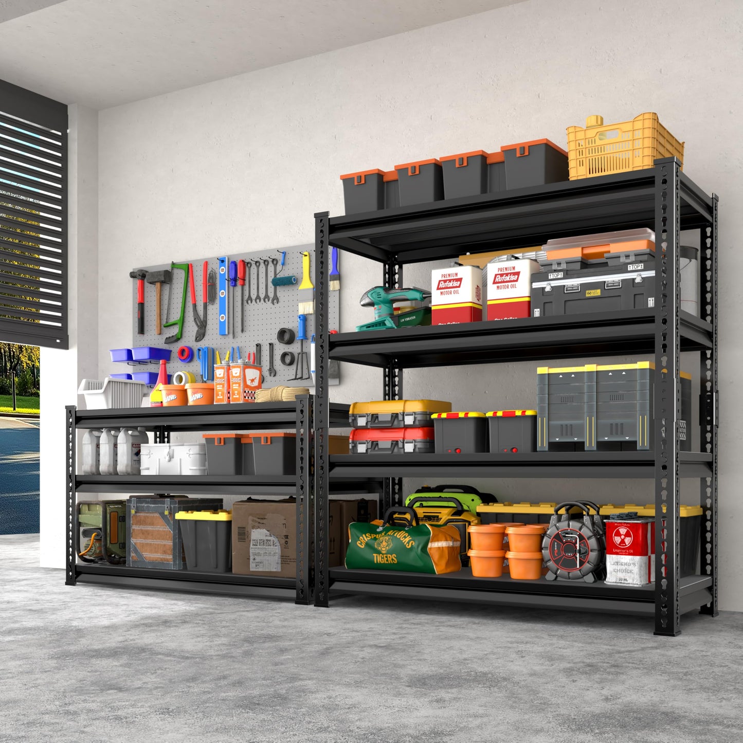 Rufokisa 48" W Garage Shelving Heavy Duty，2000LBS Loads Adjustable Garage Storage Shelves, 4-Tier Metal Shelving Units and Storage Racks Heavy Duty, 48”W x 16”D x 72”H，Black