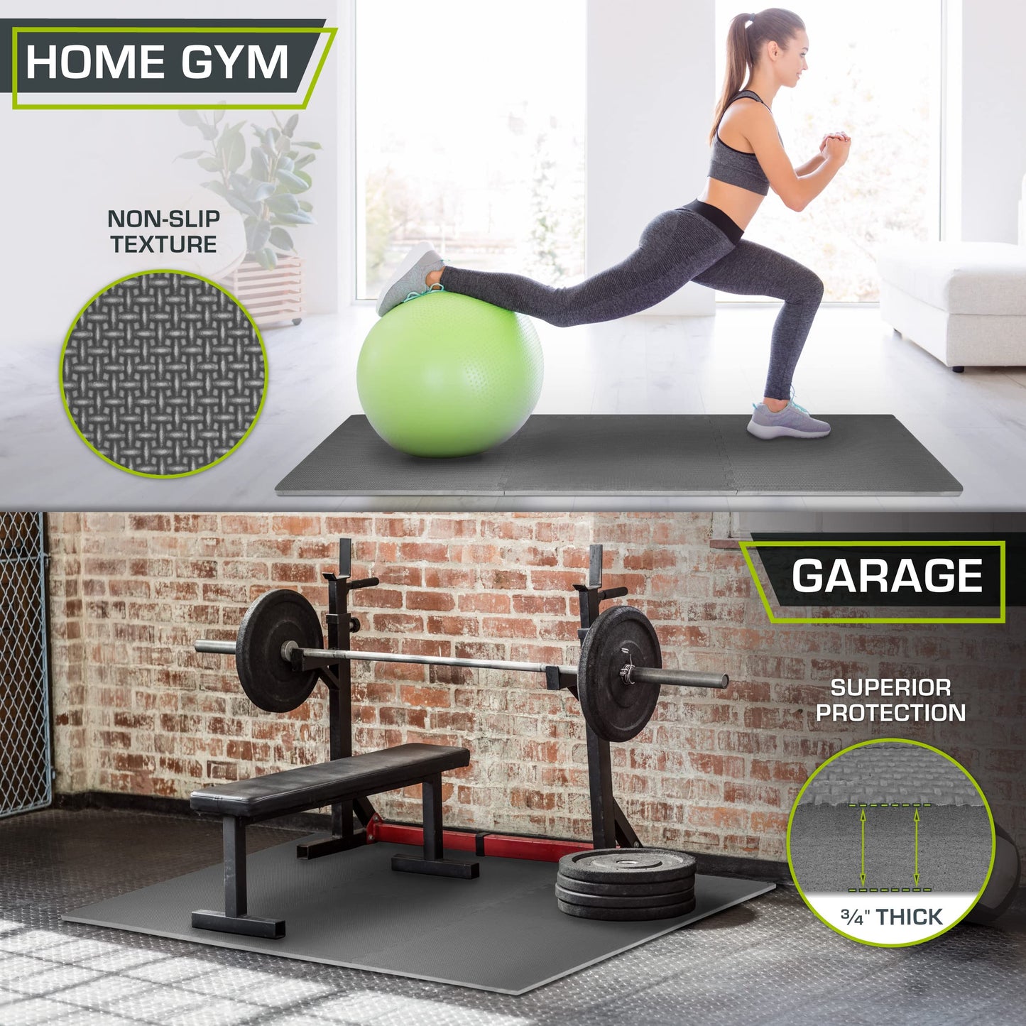 ProsourceFit Weaved Pattern Extra Thick Exercise Puzzle Mat ¾-inch, EVA Foam Interlocking Tiles for Protective, Cushioned Flooring for Home and Gym Equipment; Grey, 24 SQ FT, 6 Tiles