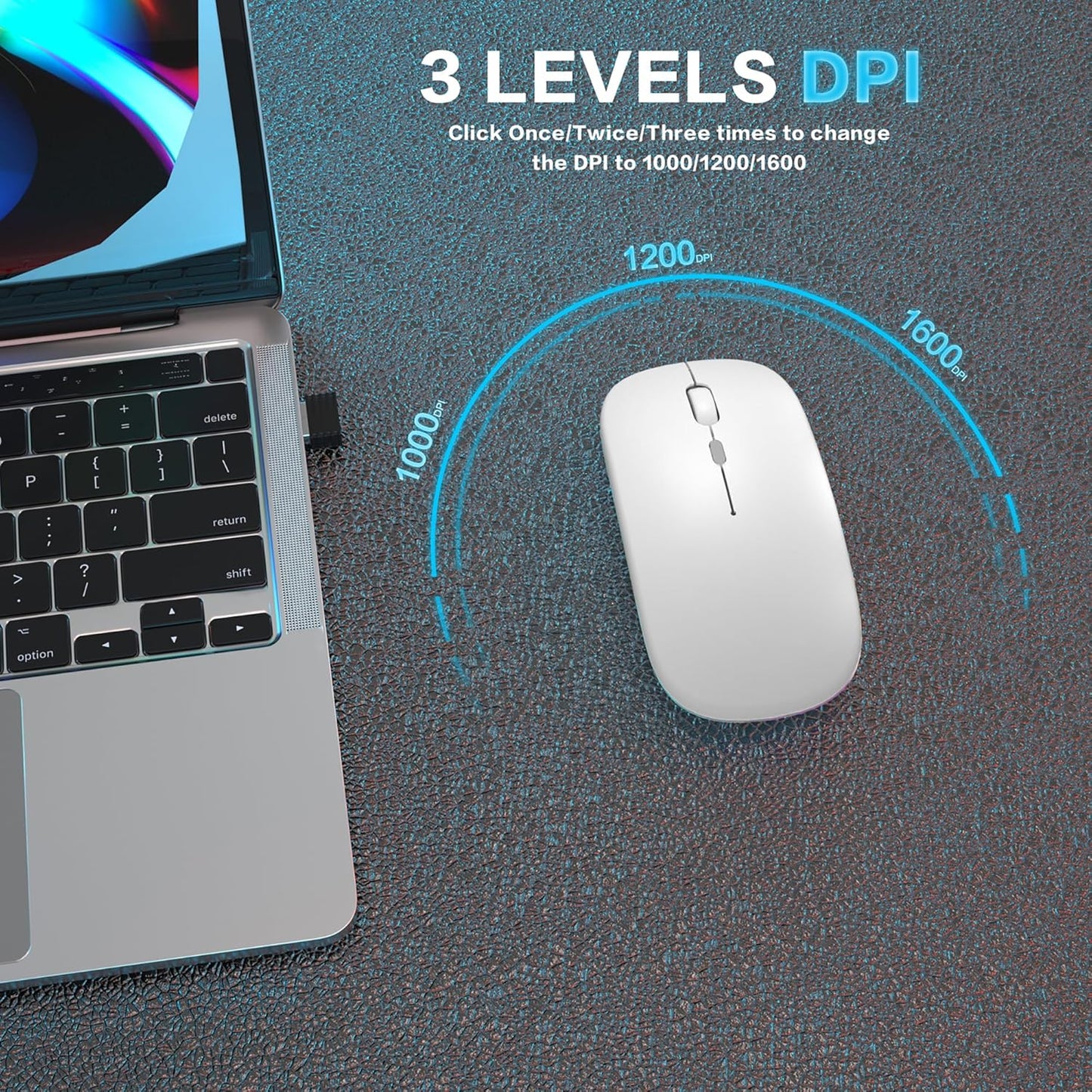 AIKOKOK 5.2 2.4G Wireless Bluetooth Mouse, Rechargeable, Dual Mode Bluetooth & USB, LED Lights, Slim, Silent, Portable