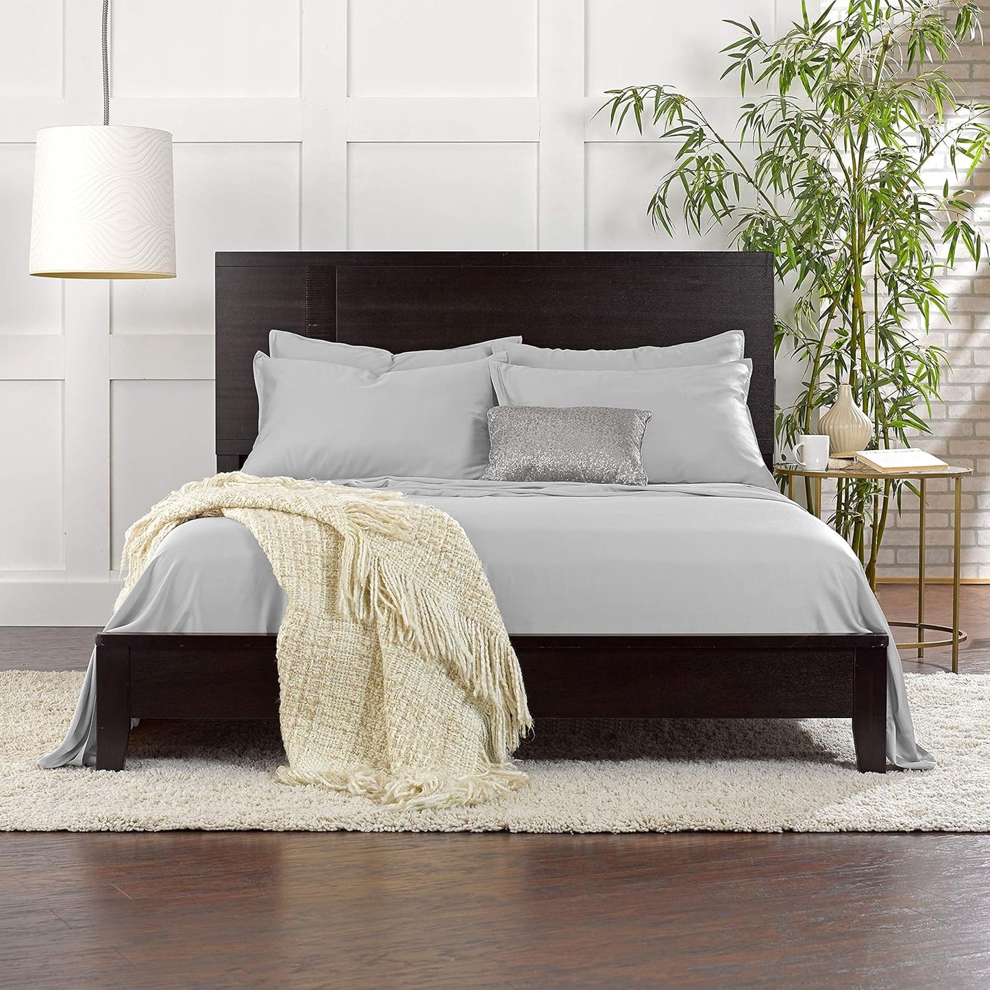 Pure Bamboo King Sheets - Luxuriously Soft 100% Organic Viscose Bed Sheet Set | Cooling & Durable (King, Silver Pearl)