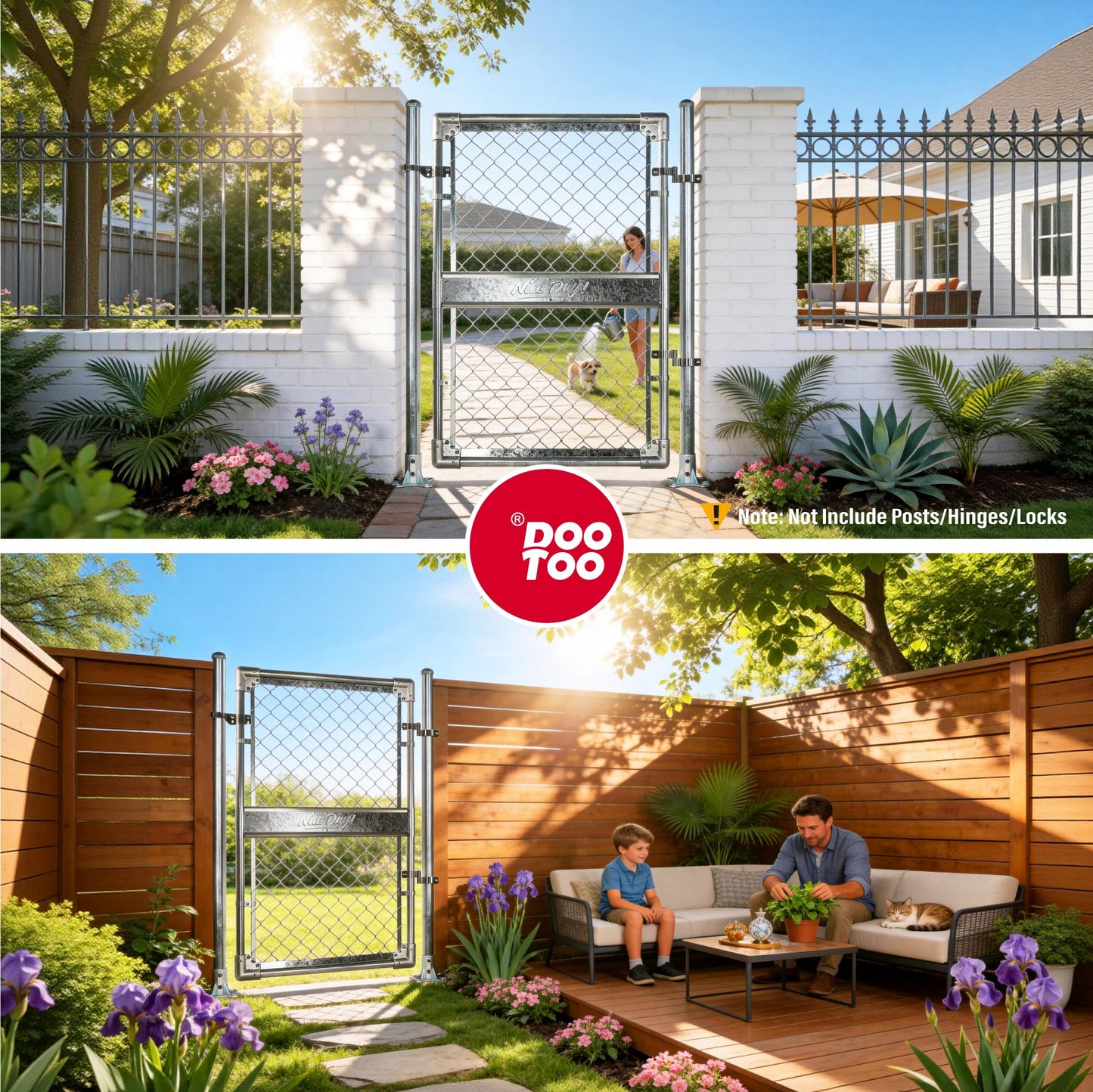 DooToo 3x4FT(31.5"W x 47.2"H) Heavy Duty Galvanized Steel Chain Link Gate, Durable Outdoor Fence Gate Easy Installation for Backyard丨Garden丨Pet Yard