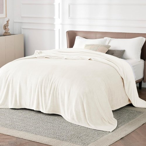 Bedsure GentleSoft Fleece Blanket - Cozy Lightweight Plush California King, Cream, 102x96 Inches