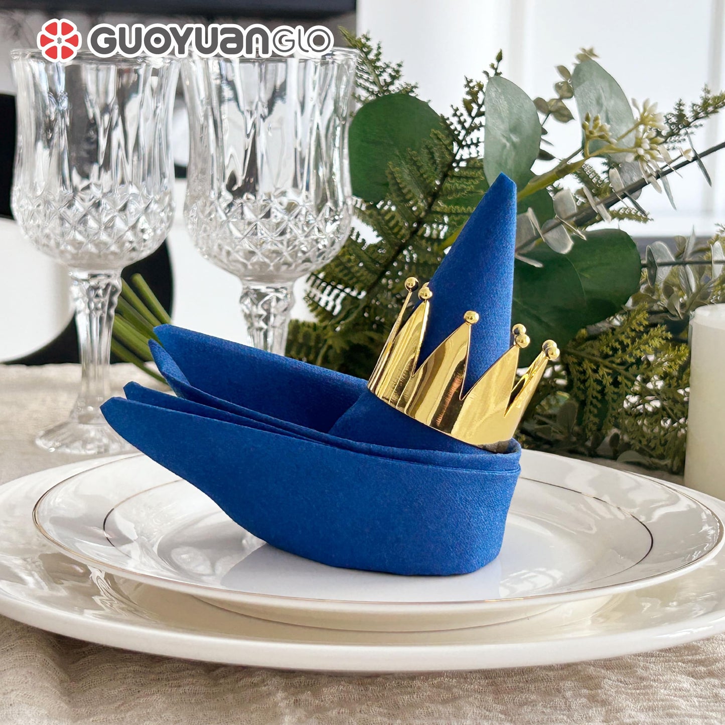 GUOYUANGLO Disposable Linen Feel Dinner Napkins Blue Cloth-Like Paper Napkins Disposable Guest Napkins for Dinne,Parties, Weddings or Events,16”x16”-50 Pack