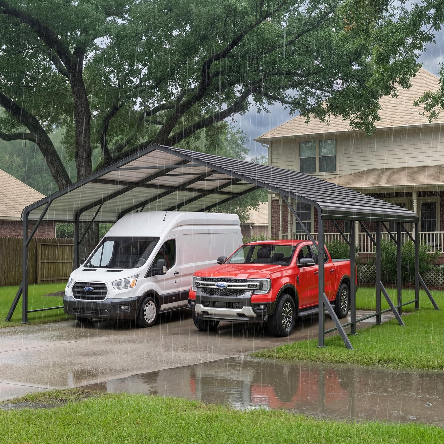 20'x20' Metal Carport with Updated Roof & Enhanced Base, Heavy Duty Canopy Carport Garage, Vertaile for Car, Truck, Boat, Tractors, Party, Dark Gray
