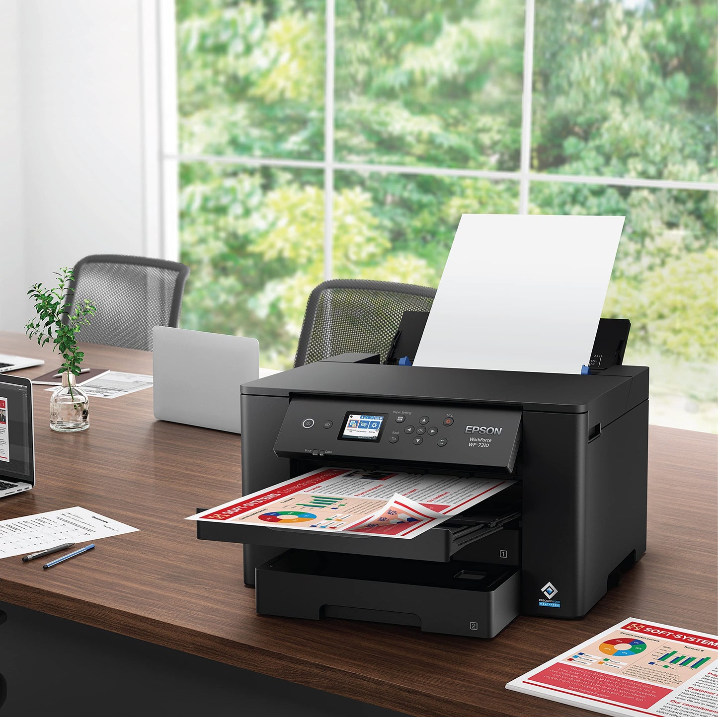 Epson Workforce Pro WF-7310 Wireless Wide-Format Printer with Print up to 13" x 19" Auto Double-Sided Printing max 11" x 17", 500-sheet Capacity, 2.4" Color Display, Smart Panel App - Black