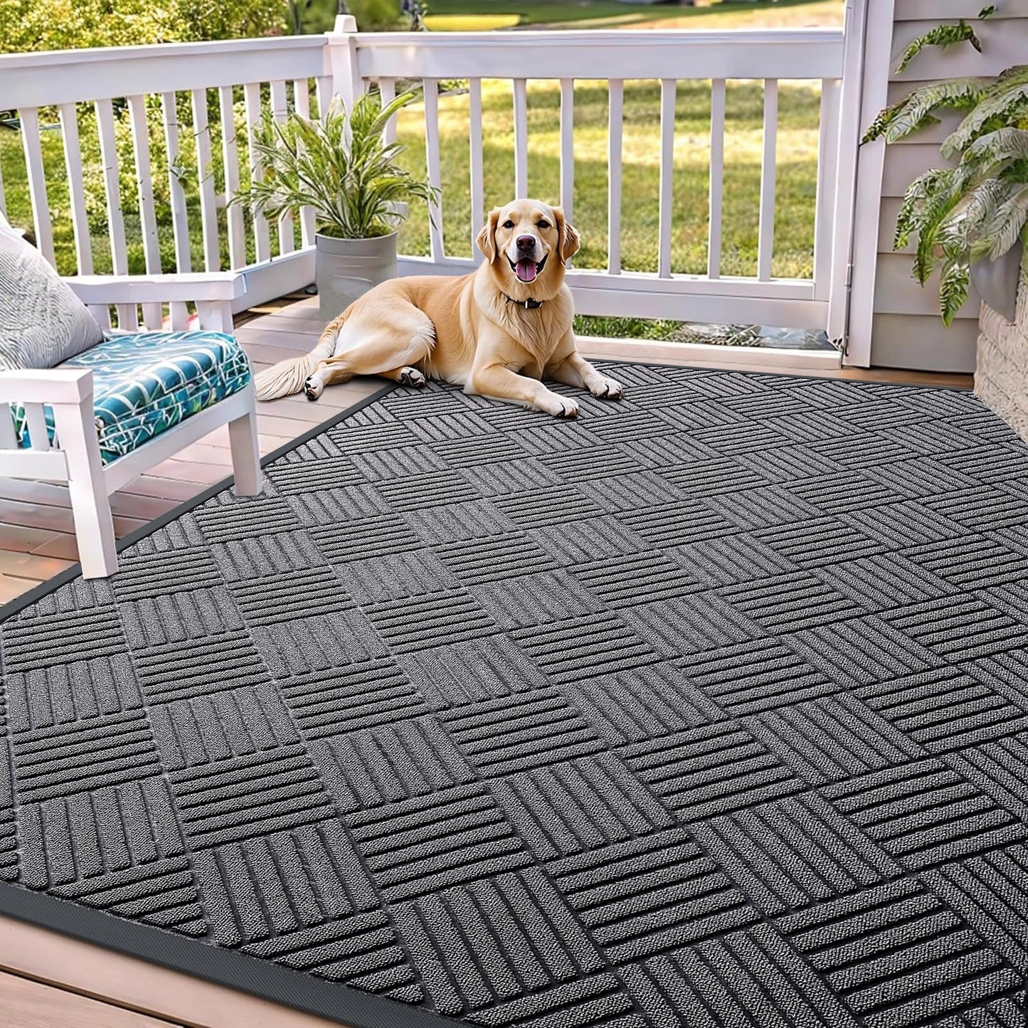 OLANLY Front Door Mat Outside Entrance 71x47, Absorbent, Heavy Duty Sturdy Natural Rubber Doormat Indoor Outdoor, Stain and Fade Resistant, Non-Slip Low Profile Floor Mat for Entryway, Grey Diamond