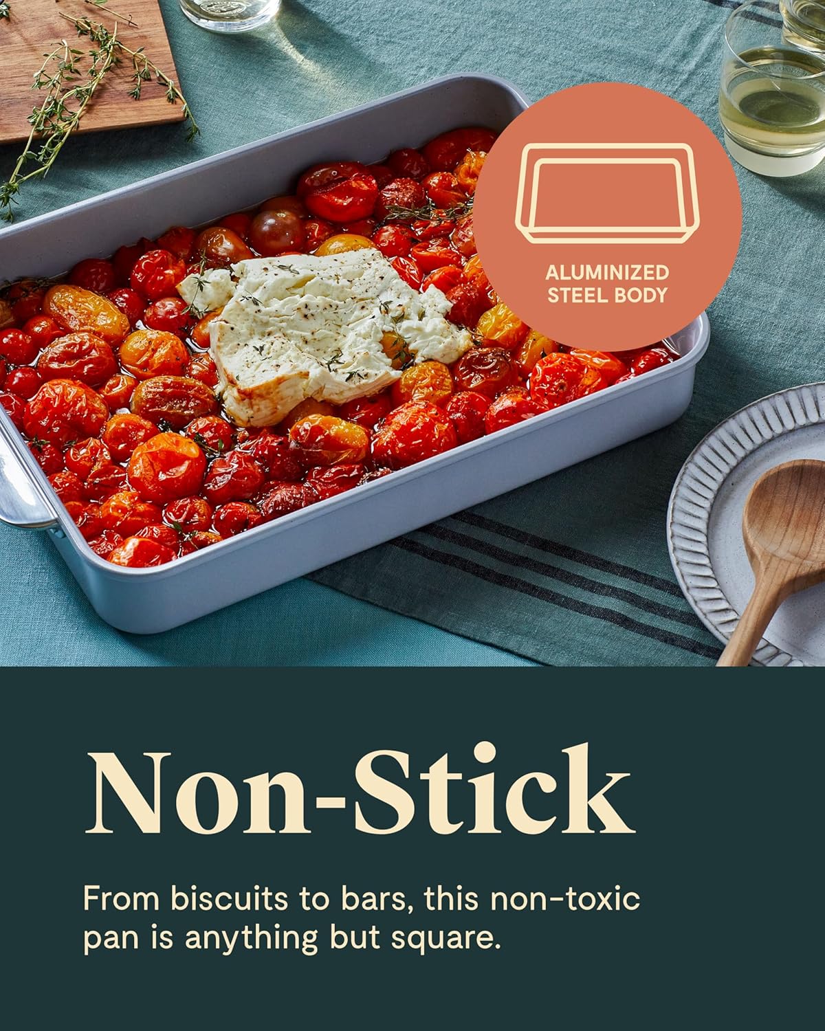 Caraway Non-Stick Ceramic Rectangle Pan Duo | 9”x13” | Naturally Slick & Non-Toxic - Perfect for Brownies & Lasagnas - Sage